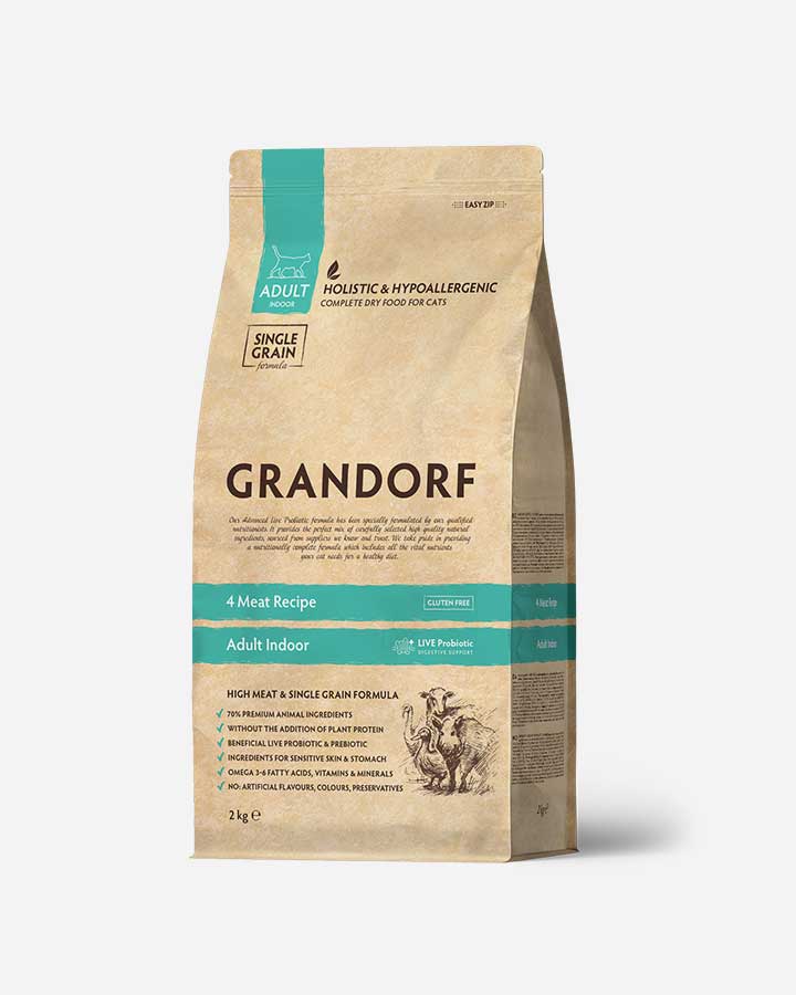 Grandorf Cat Adult Indoor 4 Meat  - 2Kg