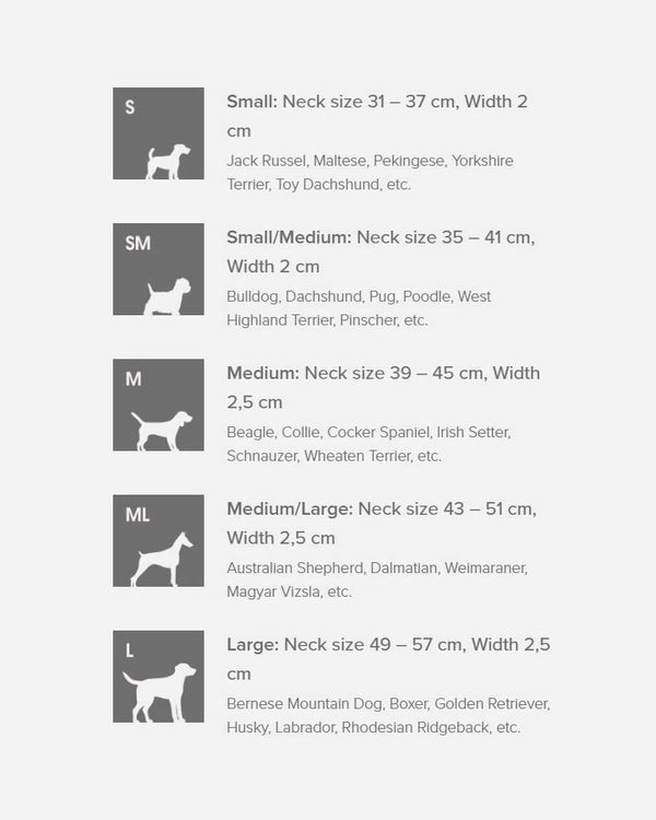 Size Guide for MiaCara Lucca Dog Collar