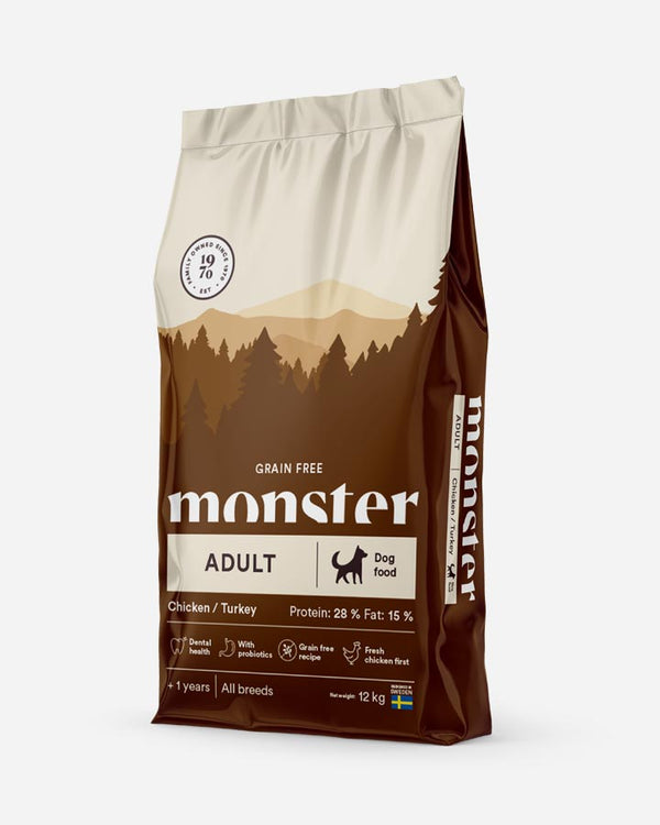 Monster Dry Adult Dog Food - Chicken/Turkey - 12kg - Grain free